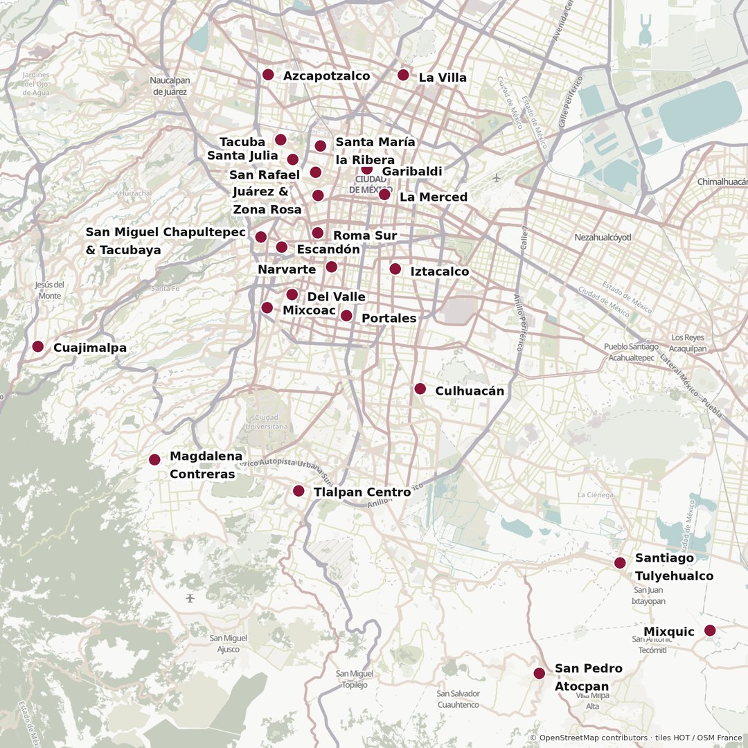 Map of all the neighborhood walks in Mexico City