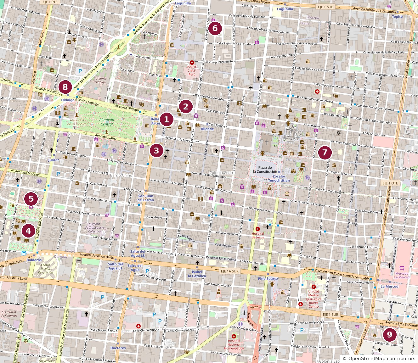 Map of the places in More Centro!