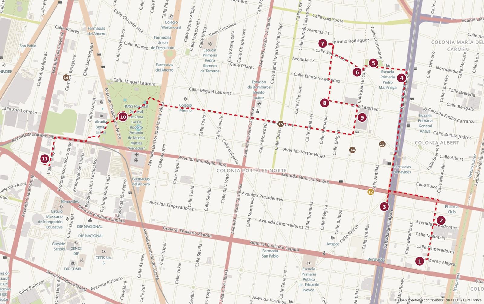 Portales on Foot map