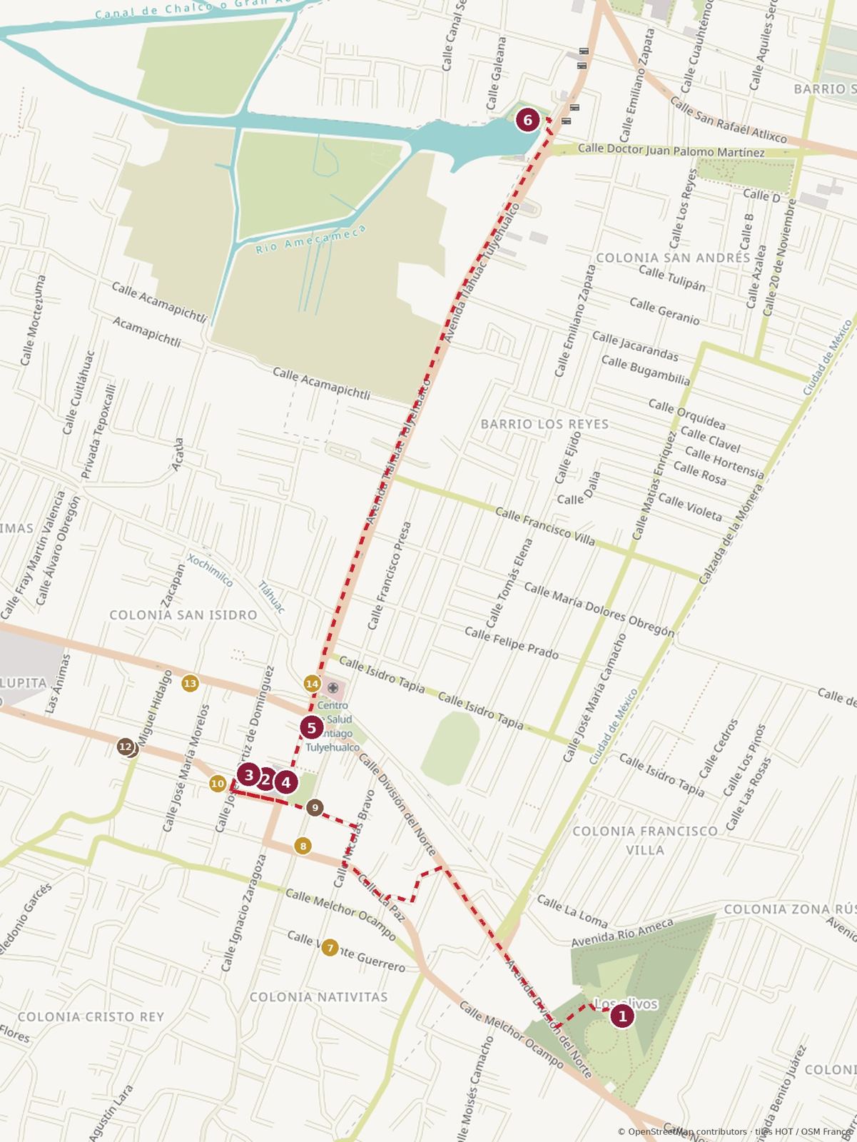 Santiago Tulyehualco on Foot map